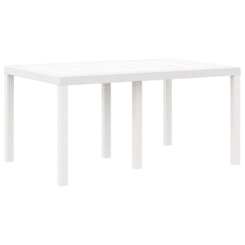 vidaXL Gartentisch Weiß 150 x 100 x 73 cm Poly-Rattan, Moderner Gartentisch, rechteckig, strapazierfähige Poly-Rattan-Esszimmermöbel für den Außenbereich, wetterfester Tisch