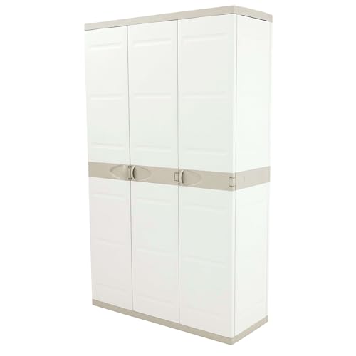 Miroytengo Armario de Jardín 3 Puertas Titanium, Armario de Resina 4 Estantes Regulables Beige 105x176x41 cm