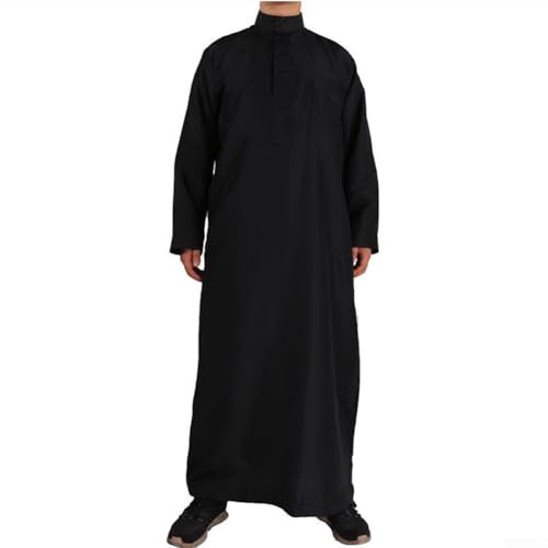 Jubba Thobe Peignoir traditionnel de style arabe pour homme avec manches longues, design solide et tissu respirant pour climats chauds (56 noir)