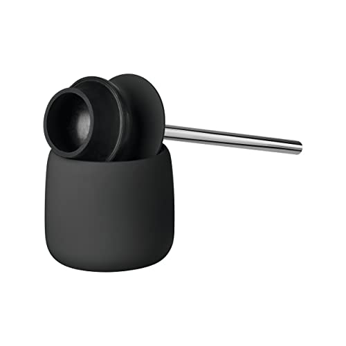 Image of blomus SONO Toilet Plunger with Decorative Holder - Ceramic Soft Touch with Stainless Handle - Modern Design - Black