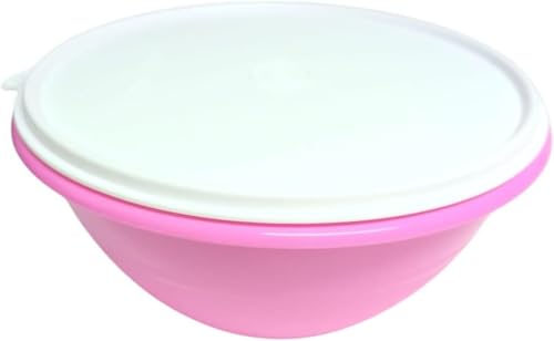 Tupperware Bol para mezclar, ensaladera con tapa, barra de lechuga, 1,9 litros, color rosa y blanco