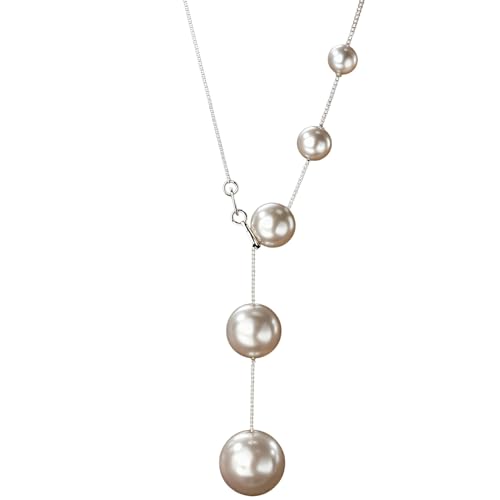 Collier en argent 925 modèle en Y perles synthétiques irrégulières moderne