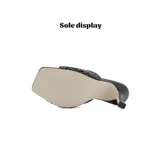 Women’s Braided Broadband Backless Stiletto Heel Sandals Open Square Toe Slip On High Heel Dress Mule Slipper Summer Casual Sandals4