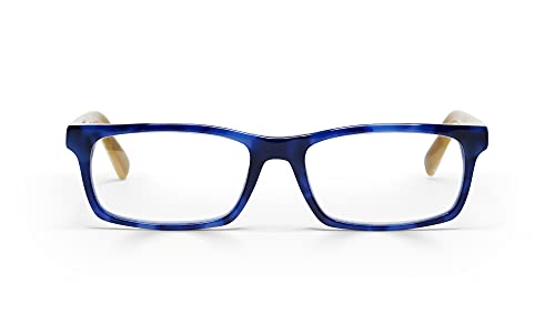 eyebobs Number Cruncher Unisex Premium Readers, Blue Denim Front with White Horn (Outside) and Khaki (Inside) Temples, 2.50 Magnification