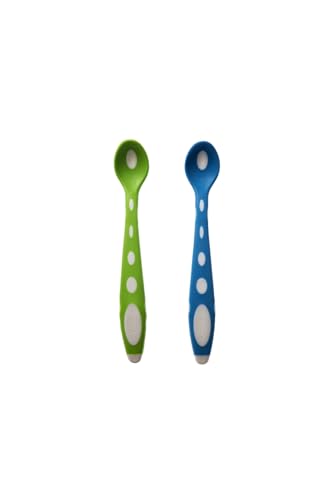 Babyjem - Juego de 2 cucharas de comida para bebé, cubiertos de encaje suave, color verde y azul