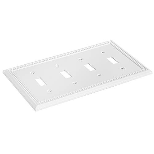 Image of Henne Bery Sunken Pearls Heavy Duty Decorative Wall Plate Switch Plate Outlet Cover (Quad Toggle, White)