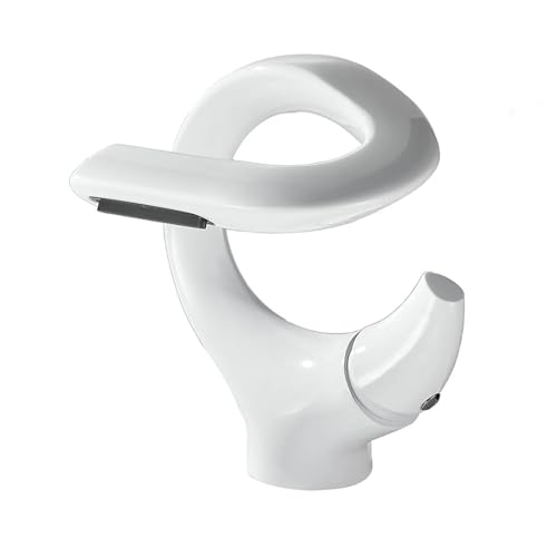 Grifo De Lavabo Grifo de lavabo latón for baño, mezclador agua fría y caliente, monomando, cromado, negro(WHITE)