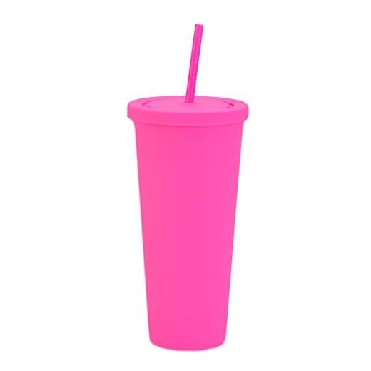 NC Vasos plastico, Vasos de agua de plástico con tapas y pajitas, Reutilizables Vasos, Bebidas frías, hogar, oficina, taza de café para coche, 700ml (Fósforo)