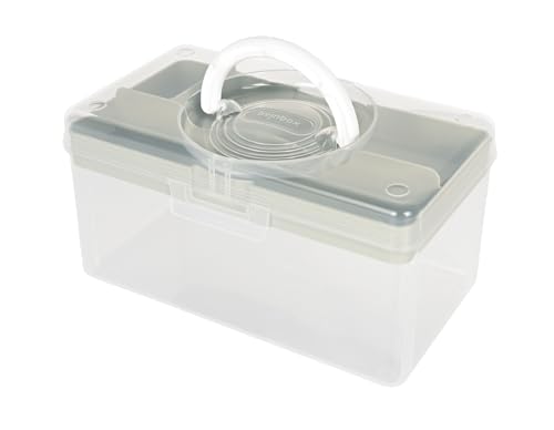 Image of livinbox 9 inch Portable Plastic Toolbox with Handle & Removable Tray, First Aid Carrying Case and Storage Organizer for Art, Craft & Sewing Supplies, Transparent Pale Green, TB-300-GR