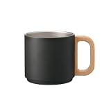 木製 ハンドル スタッキングマグ 350ml | マグカップ 重なる 保温 保冷 割れない キャンプ アウトドア スタッキング (ブラック)