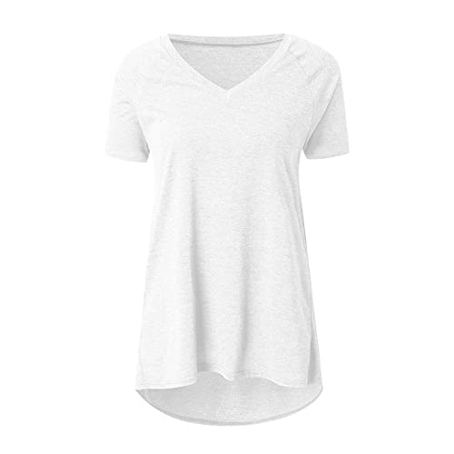 Cozirly Womens V Neck Tshirt Summer Solid Tunic Tops Casual Trendy Short Sleeve T Shirts Cute Tee Dressy Blouses For Leggings #TOP3