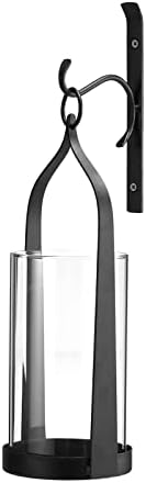 Wisiron Hanging Wall Sconce Medieval Modern Wall Mounted Hurricane Candle Holder Glass & Metal Farmhouse Handcrafted Wall Art Decorations, Black HT21-0205B