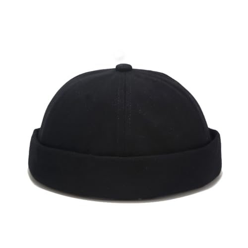 Lrastok Pure Black Mens Docker Cap Brimless Skullcap Sailor Cap