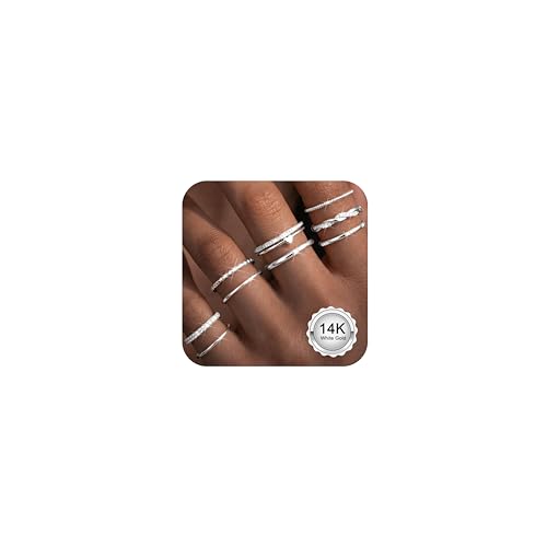 CASSIECA 9 Piezas Anillos Plata para Mujer, Ajustable Anillo con Circonita Cúbica Minimalista Anillo Pulgar Anillos de Compromiso Plata Oro Joyería para Novia Esposa Mamá