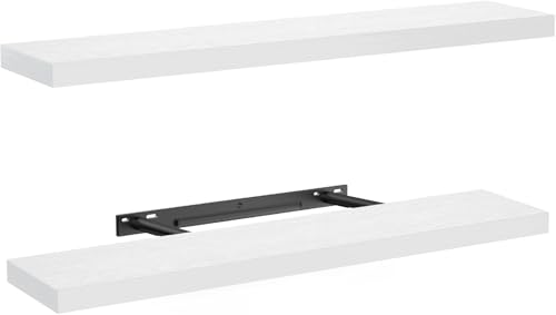AMADA HOMEFURNISHING Floating Shelves, 32? Large Wall Mounted Shelves for Bathroom, Bedroom, Living Room, Kitchen, Office, Hanging Shelf for Wall Décor Storage, Set of 2, White