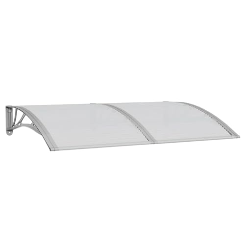 Toldo de puerta gris 150x100 cm de policarbonato con soportes ABS y marco de aluminio resistente 3