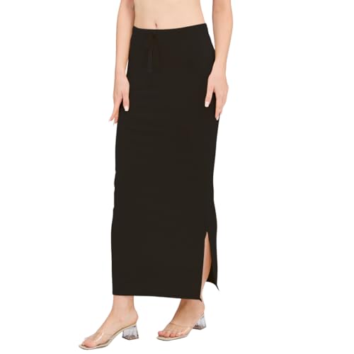 Image of DESI GIRL Satin Shimmer Stretchable Saree Shapewear Petticoat with Drawstring for Women | Mermaid fit Saree Petticoat with Side Slit for Easy Movement | Saree Shaper | Long inskirt