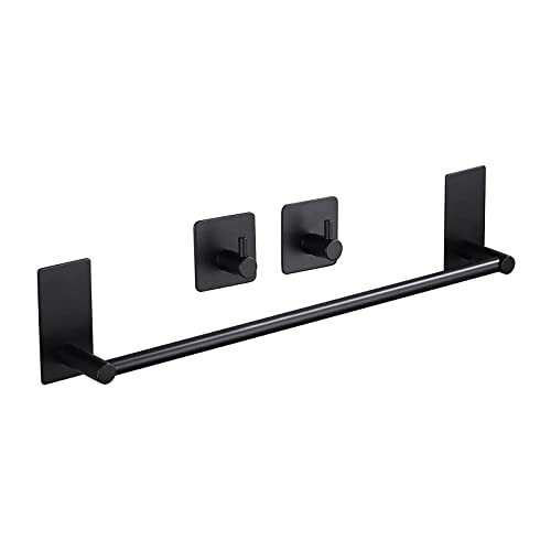 Portasciugamani nero con 2 ganci adesivi 40,6 cm portasciugamani bastone sulla parete bagno hardware asciugamano gancio stand