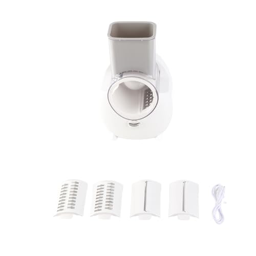 Rengue Cortador de Verduras Eléctrico Multifuncional, Rallador Recargable con 3 Cuchillas, Blanco, 50 W, Carga USB, Cortador de Verduras Eléctrico Multifuncional de 11,41 X 6,69 X 6,69 Pulgadas, Nan