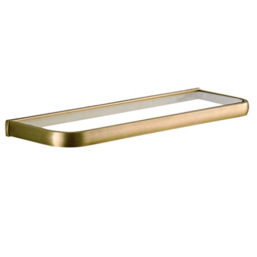 GLEAVI 1Pc Wall Hanging Rack Single Glass Shelf for Bathroom Storage Light Brown and Bronzed Finish Space Saving Organizer for Cosmetics and Towels