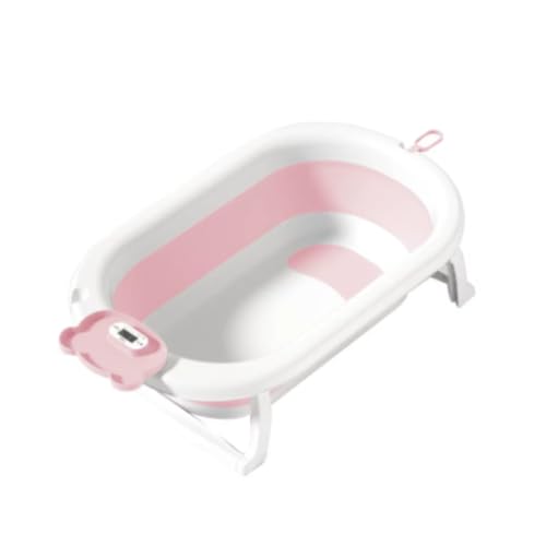 Kids Need - Banheira Infantil Grande 35 Litros Dobrável Retrátil Com Termómetro, Porta Sabonete e Porta Chuveirinho - Individual Ou Kit Com Almofada Assento Travesseiro Flutuande De Banho Para Bebê Com Alça Ajustável. (Banheira Rosa Claro)