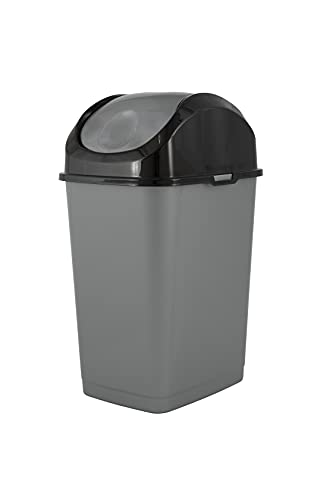Image of Superio Mini Plastic Trash Can with Swing Top Lid 1.25 Gallon Compact Small Waste Bin Portable Garbage Can for Countertop, Desktop, Make up Vanity, Bathroom, Car, Under Sink, Dorm 5 Qt. (Grey /Black