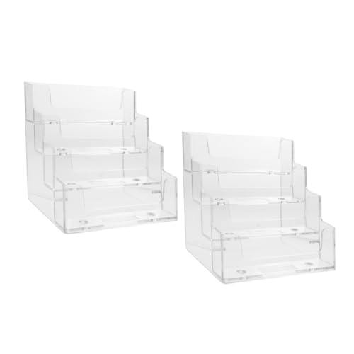 EXQUIMEUBLE 2個 透明卓上名刺ホルダー格 耐久性プラスチック製 ビジネスカード整理用 机上用カードスタンド 実用的で安定した名刺収納ケース