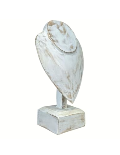 Busto expositor de abrazaderas de pie acabado de madera color blanco encalado H30 cm