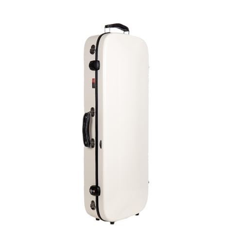 Image of Crossrock Fiberglass Mandolin Case - Oblong for A & F-Style (Universal Fit) | Milky White Gloss, Forest Green Velvet, TSA Lock, Hygrometer, Backpack Straps - Pro Travel Series
