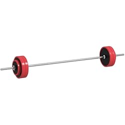 Barra Con Discos De Plastico SPORTNOW Barra de Pesas 30 kg con Mancuernas Set de Musculación con 6 Discos 1,5kg 2,5kg 7kg y 1 Barra para Entrenamiento de Fuerza Levantamiento de Pesas en Hogar Gimnasio Oficina 170x26x26 cm Rojo