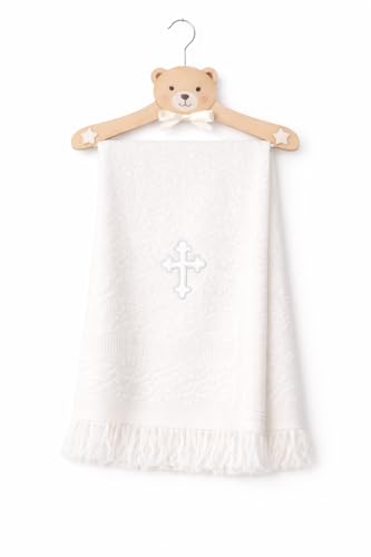 Lujoso cuello de bautizo con cruz para bebé y niña, manta blanca para bebé, adecuada para recién nacidos, bebés y niños pequeños, transpirable, suave y cálida, bufanda acrílica (blanco)