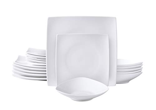 HomeVss Bone China Square Shape Elegance White 18pc Dinnerware Set