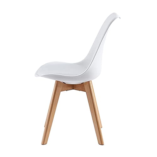 mcc direct Set of 2 Dining Chairs Wooden Legs Soft Cushion Pad Stylish DELUXE Retro Lounge Dining Office EVA (White)
