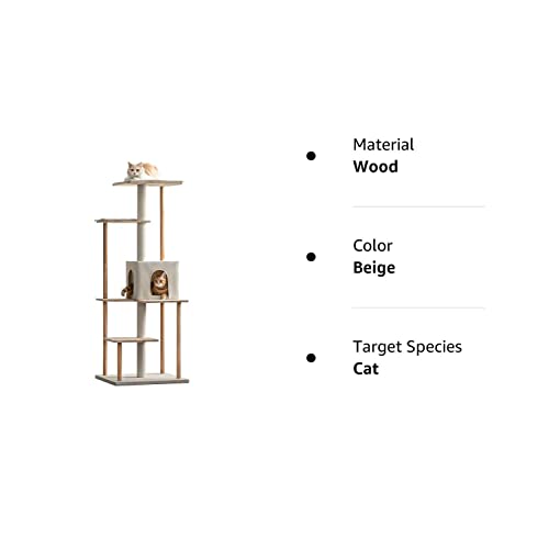 Mwpo Modern Cat Tree - 63-Inch Luxury Wood Cat Tower For Indoor Cats, Large Perches With Soft Cushions, Cat Condo For Large Cats With Scratching Posts - Beige #TOP7