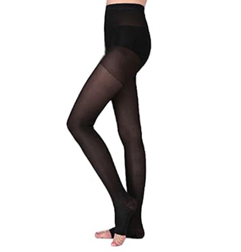 BriteLeafs Medical Compression Stockings, Sheer Pantyhose 15-20 mmHg Support, Women & Men, Open Toe (Black, XX-Large)