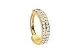 PIERCINGLINE Piercing anillo de titanio segmento Clicker dos filas de cristales engarzados – Oro rosa, negro, dorado, plateado, Innendurchmesser: 12 mm, Titanio, Cristal