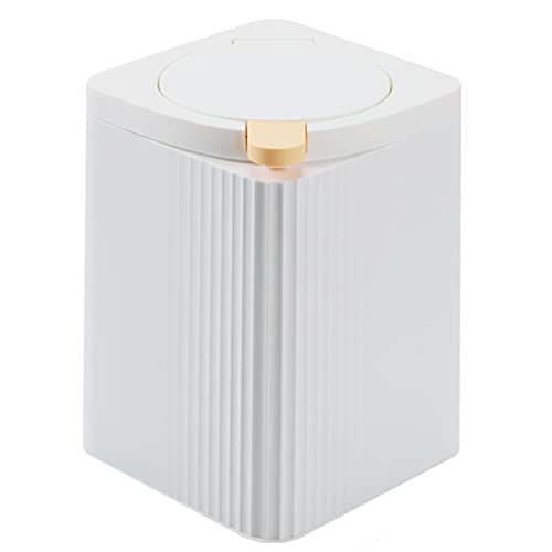 Zhongren Small Waste Paper Bin with Push Lid Kitchen Bathroom Living Bins Recycling Square Office Wastebasket Dustbin Home Bedroom Trash Can Garbage Plastic -8L (White)