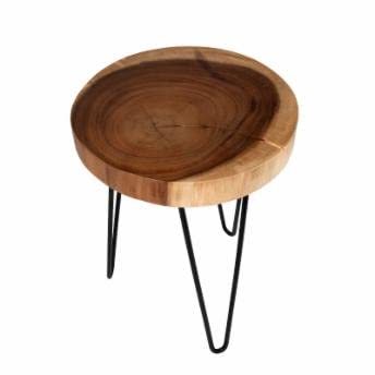 Image of Arico Natural Tree Bark End Table /Coffee Table /Bedside Table with Hairpin Metal Legs (Natural)
