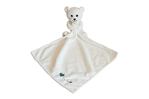 SNOOZEBABE Soft Plush Polar Bear Comforter Security Blanket 30cm X 30cm for Babies, Toddlers, Boys and Girls (White)