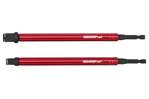 Image of GEDORE red Bit Holder Set of 2 | 200 mm Magnetic Bit Holder with Quick Twist Sleeve | for 1/4 Inch Bits & 3/8 Inch / 1/2 Inch Sockets | Extra Long for Hard to Access Areas