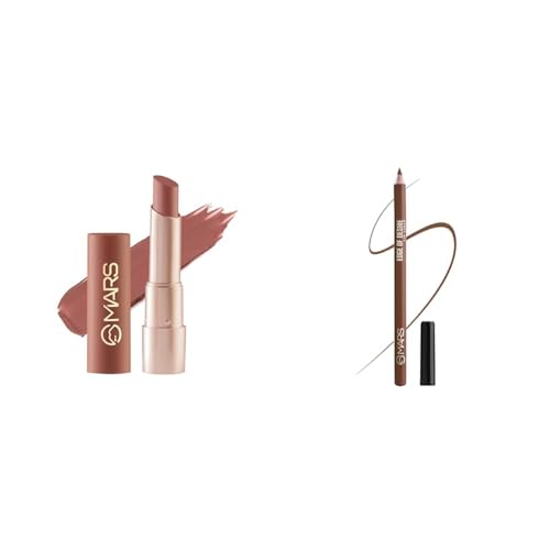 Image of MARS Creamy Matte Long Lasting & Creamy Lipstick(3.2 gm) (12-Khoobsurat Kuchipudi) Matte Lip Liner One Swipe Smooth Long Lasting Lip Pencil (1.4gm) (12-BROWN MOCHA)