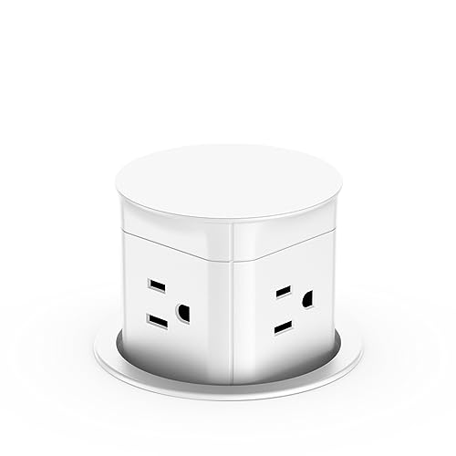 Jgstkcity Pop Up Outlet for Countertop, Flush Mount Tamper Resistant Space Saver Recessed 1875W Grommet,4 Outlets,15Amp Receptacle,ETL Listed,3.15inch Hole,White by Jgstkcity - Used condition - US$47.60