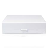 Thepaperbagstore 1 White Extra Large Luxury Magnetic Gift Box - 42x32x12cm - Easy Assembly Magnetic Closure/Lid & Ribbon Tab - Suitable for Weddings, Bridal Showers, Presents and Corporate Gifts