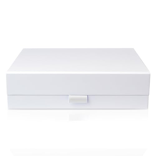 Thepaperbagstore 1 White Extra Large Luxury Magnetic Gift Box - 42x32x12cm - Easy Assembly Magnetic Closure/Lid & Ribbon Tab - Suitable for Weddings, Bridal Showers, Presents and Corporate Gifts