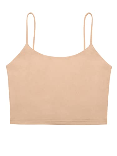 Reoria Women's Summer Sexy Sleeveless Adjustable Spaghetti Strap Cami Camisole Basic Fitted Seamless Yoga Cropped Tank Cute Crop Tops Nude Medium #TOP3