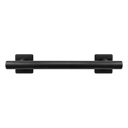 12-inch Coronado Designer Straight Bathroom Shower Grab Bar with Decorative Square Flanges, Matte Black
