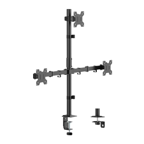Support de bureau 3 écrans articulé, VESA 75/100 et inclinable jusqu'à 10kg par bras