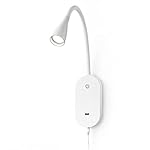 Wall Mount Reading Light, Focused Book Light for Reading in Bed, 5 Dimming, USB Output, 4 Hours Auto Off, Touch Control, Flexible Gooseneck Headboard Reading Lamp, Easy to Install White
