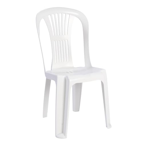 Solycarpa Silla Alta de Plástico Apilable sin Reposabrazos para Catering, Jardín, Terraza y Playa, Ergonómica de PVC, Cómoda, Resistente para Exterior. Fácil de Transportar
