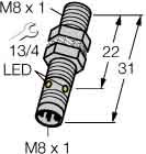 TURCK BI2-EG08K-AP6X-V1131 4669450, 1 LED, 10-30 VDC, 2MM RANGE, 3 PIN, 8MM SIZE, EMBEDDABLE, FULL THREAD, INDUCTIVE, NORMALLY OPEN, PICOFAST METAL/MALE, PNP SOURCING, SENSOR, SHORT BARREL, STAINL